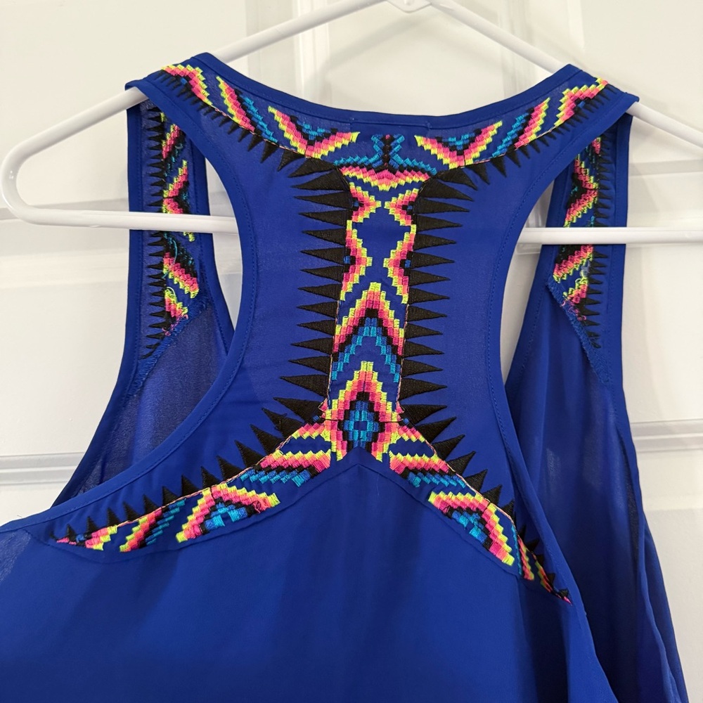 Blue Embroidered Racerback Tank Top - Picture 2 of 4